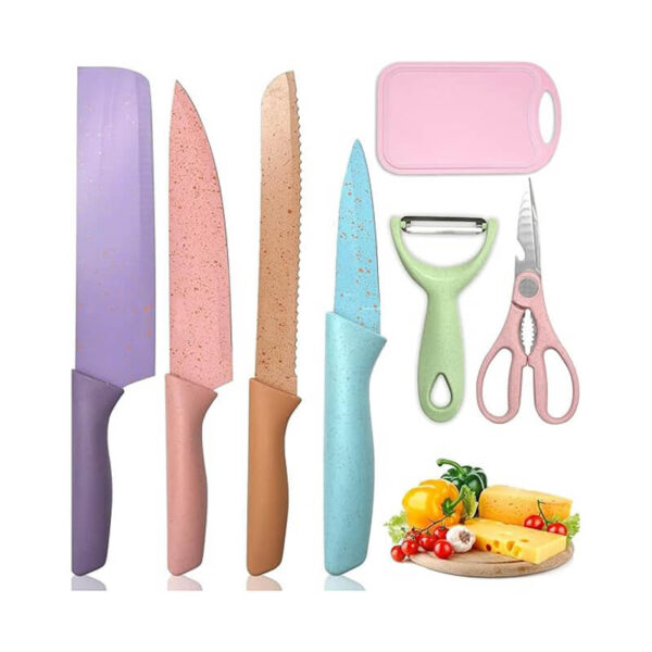 Conjunto de 7 facas de Cozinha Coloridas com Caixa de Presente, Lâminas Antiaderentes com Aço Inoxidável de, Conjunto de Facas de Cozinha Chef, Incluindo um Descascador