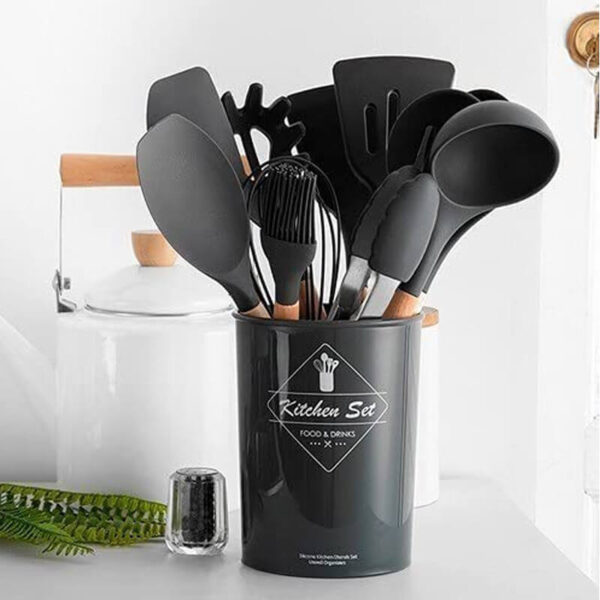 Kit Utensílios de Cozinha de Silicone 12pcs C/Suporte Flórida- Cinza Grafite
