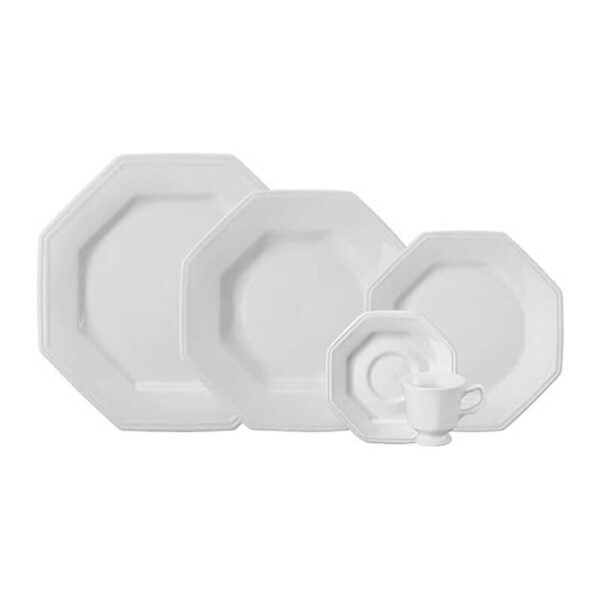 Serviço de Jantar e Café 30 Peças em Porcelana, Modelo Octogonal, Prisma, Branco, Porcelana Schmidt
