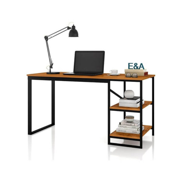 Mesa Home Office C/prateleiras De Metal E&A - Preto/Canela