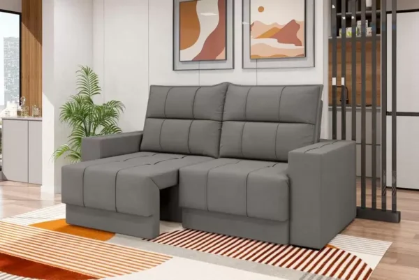 Jogo De Sofa retratil Kazan Premium 1,50m Assento Retrátil/Reclinável Suede Cinza