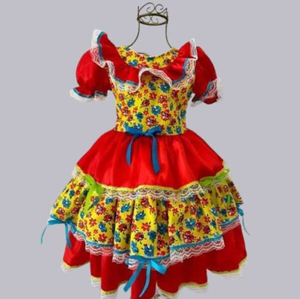 Vestido De Festa Junina Infantil Com Lacos E Fitas Tiara