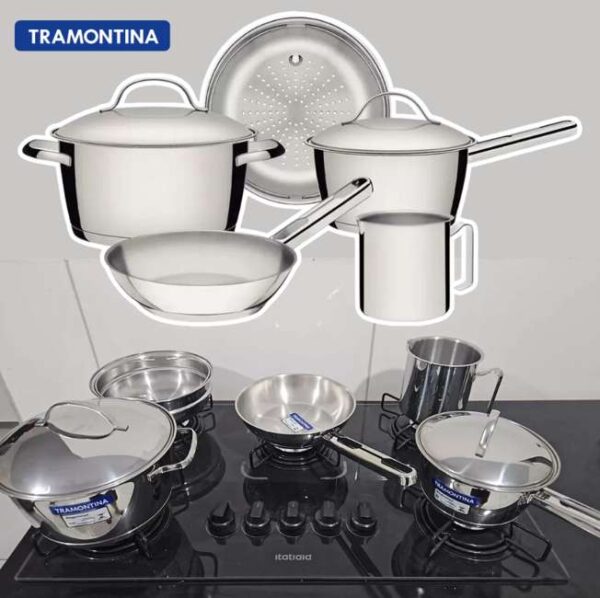 Jogo De Panelas Tramontina Aço Inox Indução Fundo Triplo 5pç