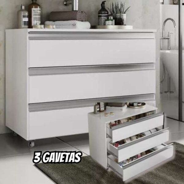 Gabinete Banheiro Rodinha 80cm 03 Gavetas
