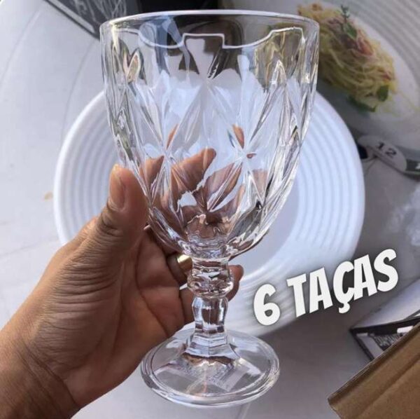 Jogo 6 Taças Vinho Água De Vidro 340ml Diamond Transparente