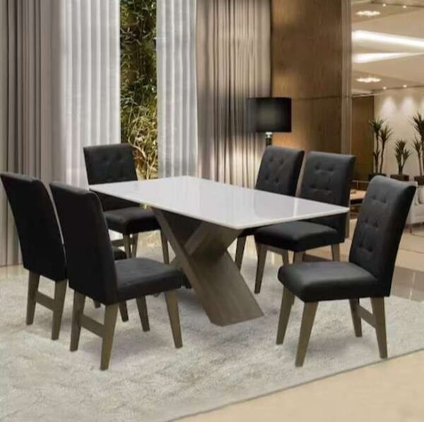 Conjunto Mesa Preto Dubai 1 60m Mdf Com 6 Cadeiras