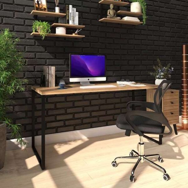 Mesa Escrivaninha Industrial Diretor Ferro E Madeira Vintage 150x60cm Estilo Nórdico
