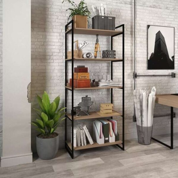Estante Industrial Ferro E Madeira Laminada Com Metal