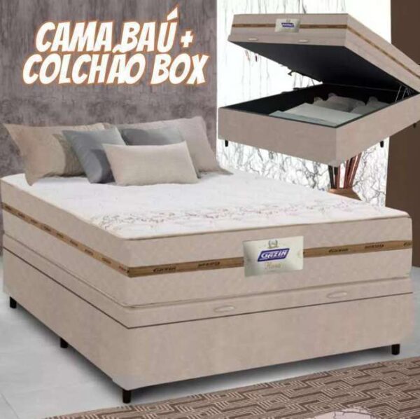 Gazin Flora cama box baú casal colchão molas 138x188x60cm cor bege