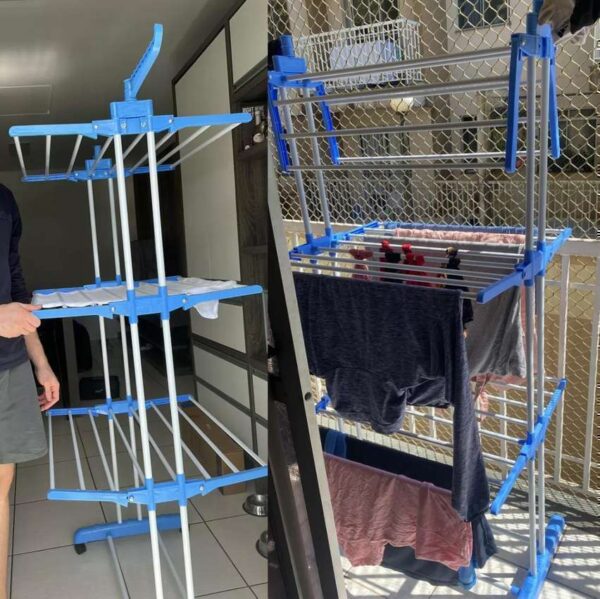 Varal De Chão Grande Varal De Roupas 3 Andares Dobrável Cor Azul