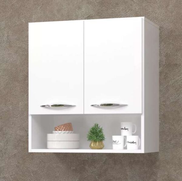 Balcão Aéreo Parede Branco 2 Portas Lavanderia Multiuso Pano