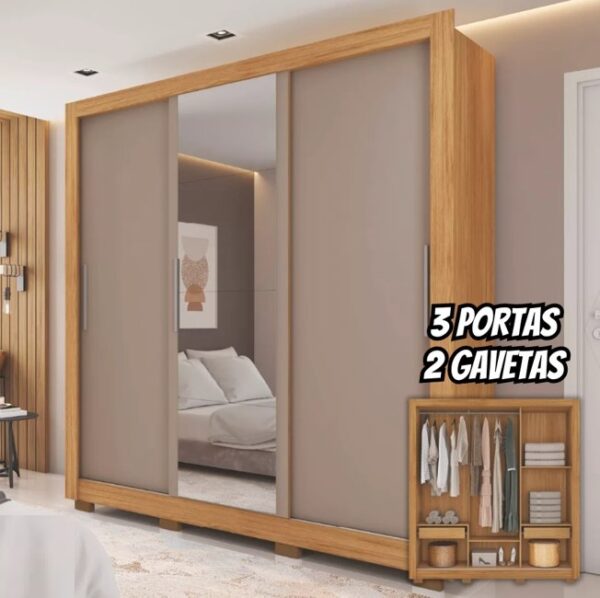 Guarda Roupas Casal C/ Espelho 3 Portas Vitória