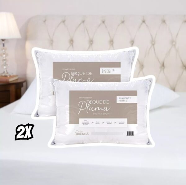 Kit 02 Travesseiros Toque Pluma 70x50 Firme Percal 180 Fio