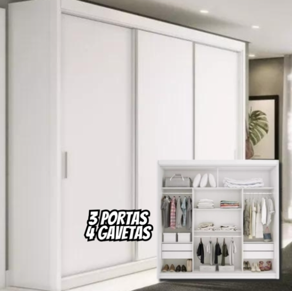 Guarda-roupa Yescasa Viena Viena cor branco de mdp com 3 portas corrediças