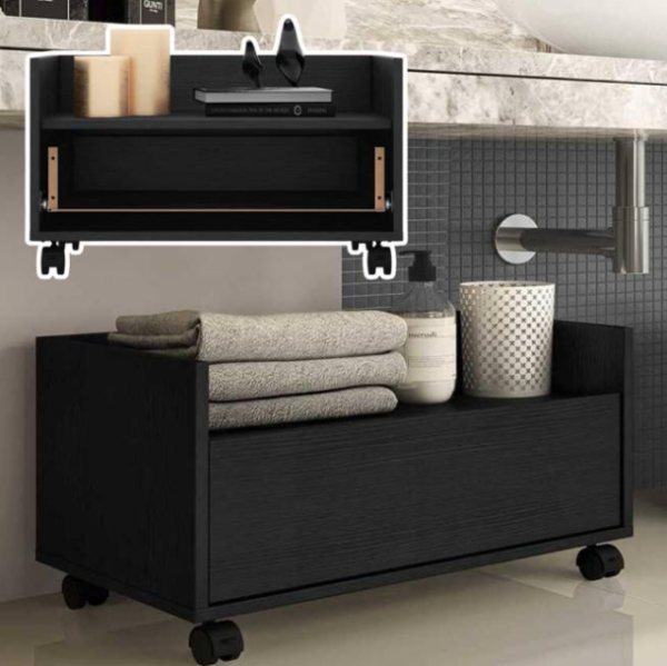 Gabinete Armário Banheiro 60 cm c/Rodízios Multimóveis Preto