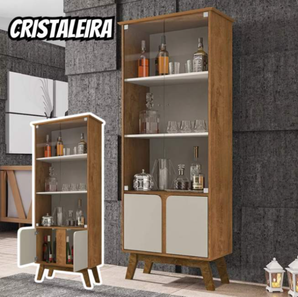 Cristaleira Retrô Madri Móveis Bechara Nogal/off Ie
