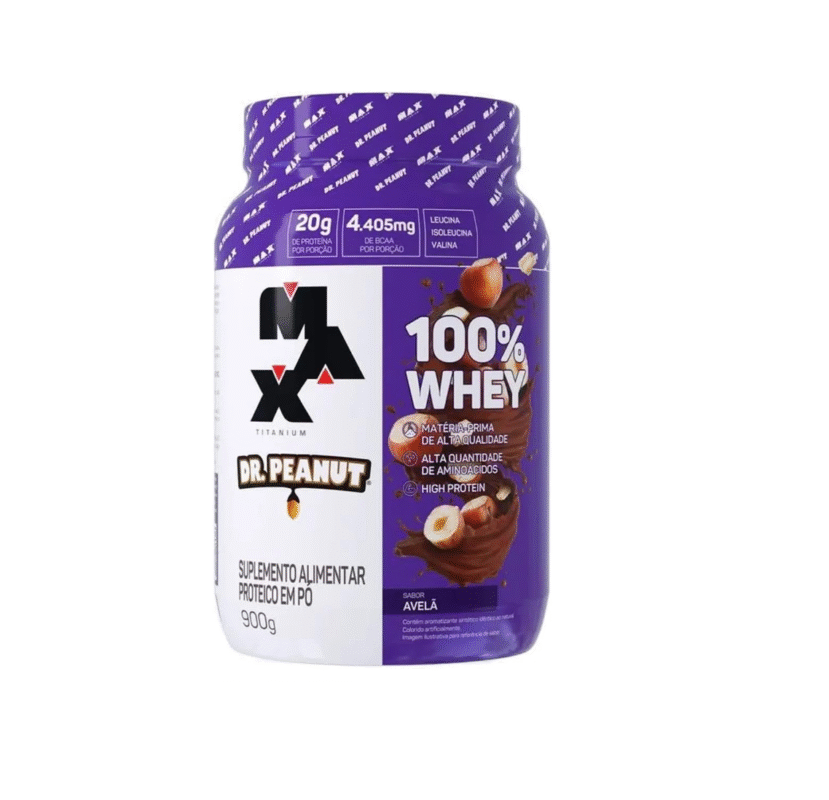 100% Whey Max Titanium x Dr. Peanut (900g), Sabor Avelã